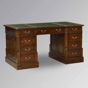 Solid Mahogany Partner Desk - 180cm Width - Green with Gold Emboss