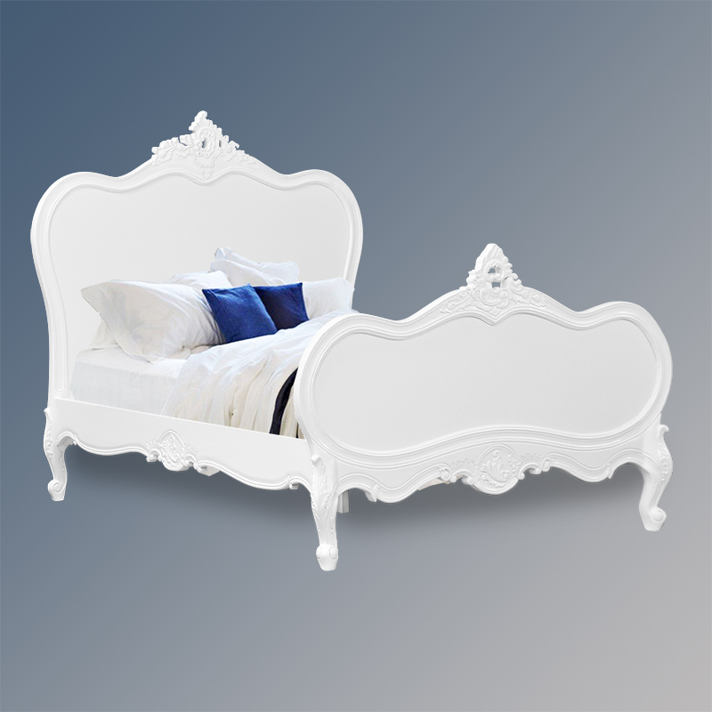 Louis XV Adelle - High End Carved Bed - French White - Island Furniture Co