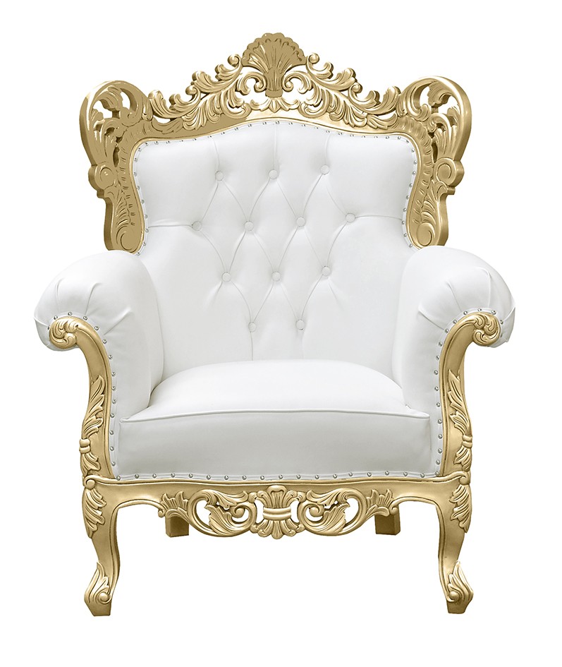 Pompidou Throne Chair Gold Frame with White Faux Leather
