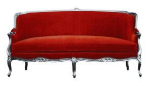 Louis XV Regal Chaise Longue in Silver Leaf with Ruby Red Upholstery