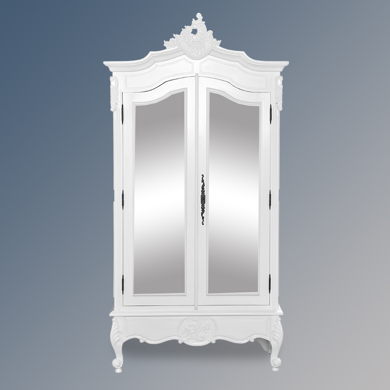 Louis Xv Double Armoire Mirror Door, White Armoire With Mirror