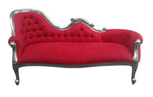 French Moulin Silver Chaise Longue in Chilli Red