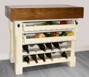 Kitchen Block Island with Wine & Vegetable Racks - Heavy Top - French Ivory Colour
