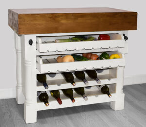 Kitchen Block Island with Wine & Vegetable Racks - Heavy Top - French White Colour