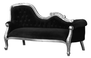 French Moulin Silver Chaise Longue in Black Velvet