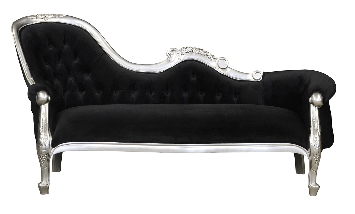 French Moulin Silver Chaise Longue in Black Velvet Island Furniture Co