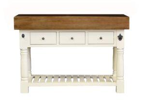 Butcher Block Kitchen Island with Three Drawers - French Ivory Colour