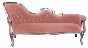 French Moulin Silver Chaise Longue in Lilac Satin