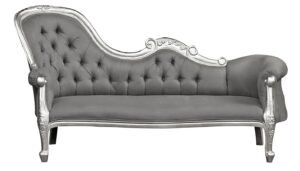 Louis Xv - Versailles Single End Chaise Longue - Silver Frame and Silver rushed Satin