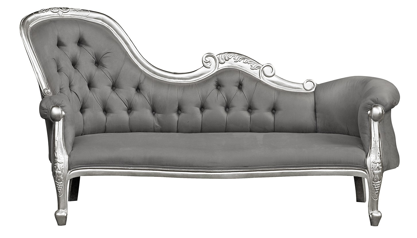 Louis XV Amellia Chaise Longue in Silver Leaf with Black