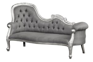 Louis Xv - Versailles Single End Chaise Longue - Silver Frame and Silver rushed Satin