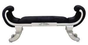 Versailles Silver Vendome Stool with Black Satin Upholstery