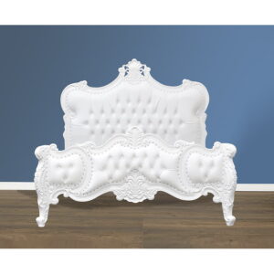 Louis Xv - Isabelle Sleigh Bed in French White and White Faux Leather