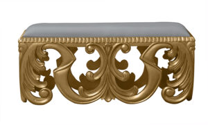 French D'Or Carved Stool in Gold and Grey Faux Leather