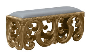 French D'Or Carved Stool in Gold and Grey Faux Leather
