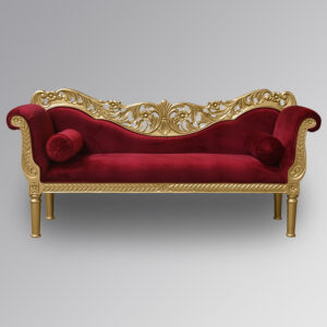 Louis XV Cleopatra Chaise Longue - Gold Leaf Frame with Wine Red Velvet
