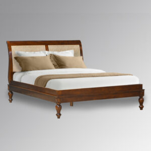 Montparnasse Low End Sleigh Bed with Rattan Headboard in Chestnut