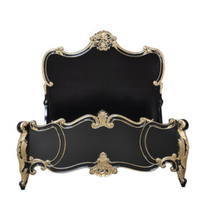 Louis Xv- Genevieve Sleigh Bed in French Noir with Gold Leaf