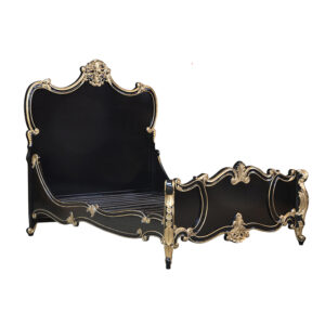 Louis Xv- Genevieve Sleigh Bed in French Noir with Gold Leaf