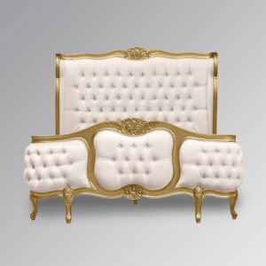 Louis XV - Esmee Sleigh Bed in Gold Frame and Cream Twill Upholstery