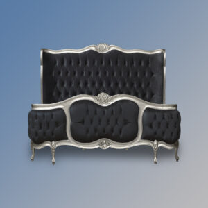 Louis Xv - Esmee Sleigh Bed in Silver Frame and Black Plush Velvet Upholstery