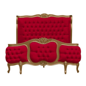 Louis Xv - Esmee Sleigh Bed in Gold Frame and Red Brushed Velvet Upholstery