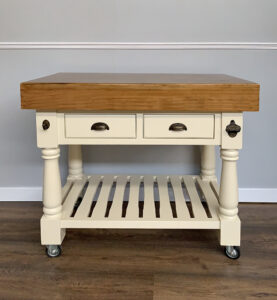 Butchers Block Kitchen Island - Heavy Top - French Ivory Colour with Wheels