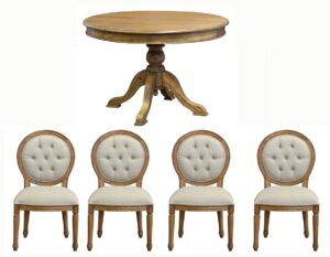 Louix XV Moulin Round Oak Table & 4 Oval Chairs