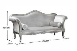 Louis XV Carmeaux Chaise Longue - Silver Leaf Frame with Grey Velvet Upholstery