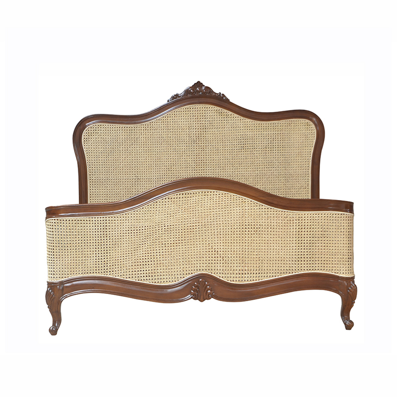 Louis XV Palais Rattan Sleigh Bed in Chestnut - Island Furniture Co