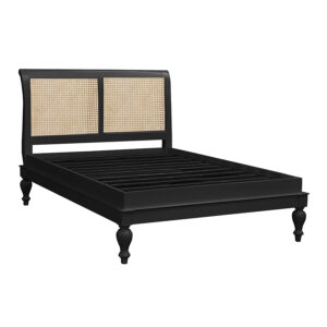 Montparnasse Low End Sleigh Bed - French Noir - Natural Rattan