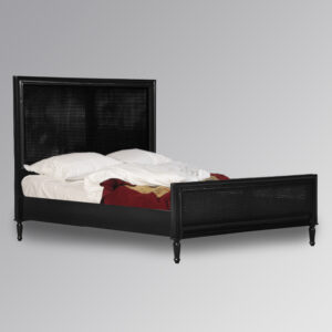 Louis XV Provencal Rattan Sleigh Bed in French Noir