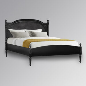 Louis XV Francine Rattan Sleigh Bed in French Noir