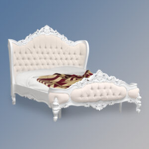 Louis XV Eloise Sleigh Bed - in French White and Cream Twill