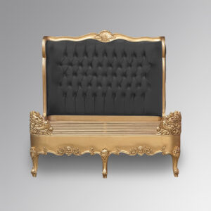 Louis XV Estee Bed in Gold Leaf and Brushed Black Velvet Upholstery