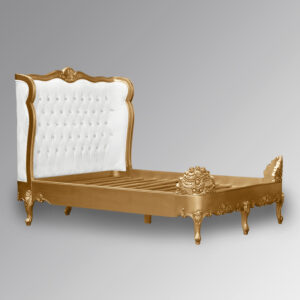 Louis XV Estee Bed in Gold Leaf and Brushed White Velvet Upholstery