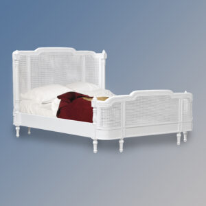 Louis XV Monceau Rattan Sleigh Bed in French White