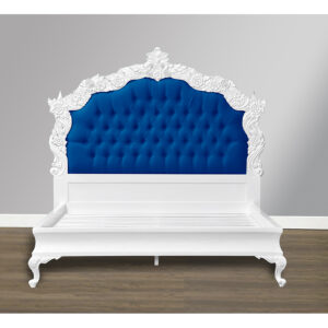 Louis XV Patrice Sleigh Bed in French White and Blue Velvet