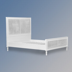 Louis XV Provencal Rattan Sleigh Bed in French White