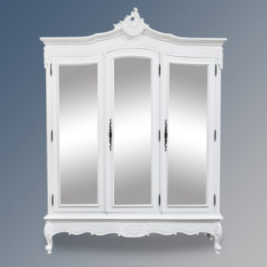 Louis XV Triple Armoire - Mirrored Door - French White