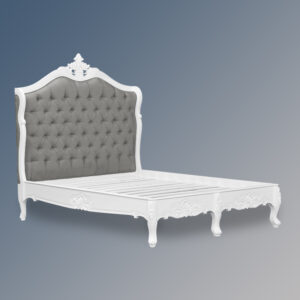 Louis XV Mirabelle Sleigh Bed in French White and Grey Twill