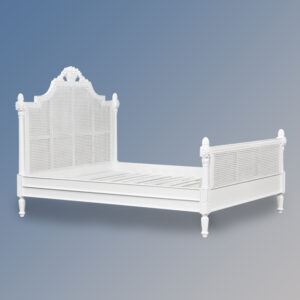 Louis XV Longchamp Rattan Sleigh Bed in French White