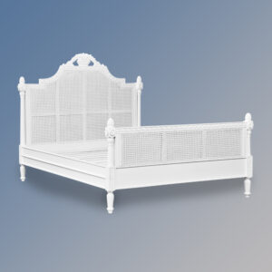 Louis XV Longchamp Rattan Sleigh Bed in French White