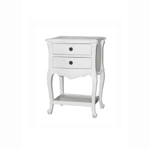 Louis XV Bedside Cabinet in French White with Rattan Shelf