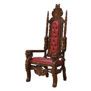 Throne Chair - Lion King - Solid Mahogany Chestnut Frame Upholstered in Faux Red Leather