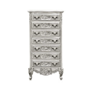 Louis XV 7 Drawer Cabinet in Silver Leaf