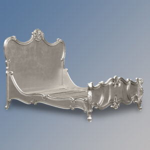 Louis XV Genevieve Sleigh Bed in Silver Leaf