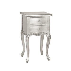 Louis XV Moulin Two Drawer Bedside Cabinet in Silver Leaf