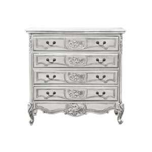 Louis XV 4 Drawer Cabinet in Silver Leaf