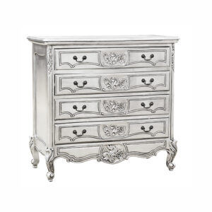 Louis XV 4 Drawer Cabinet in Silver Leaf